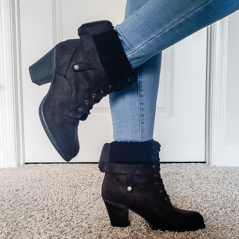 Black Faux Fur Ankle Boots - Size 8
